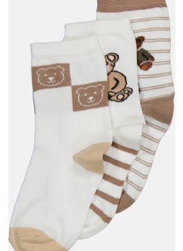 RBX Kids Boy 3 Pairs Stripe Crew Socks, Beige  - Image 2