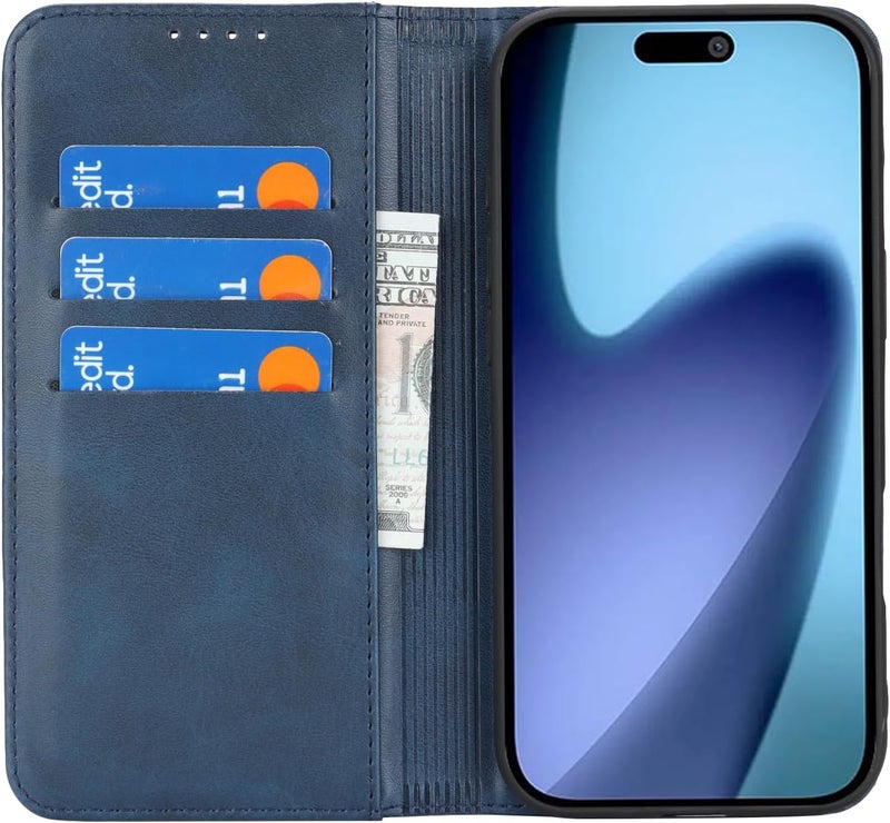 آي كوفر كايس حافظة لهاتف iPhone Air مع حامل بطاقات، من الجلد PU مع خاصية الحامل المغناطيسي، مقاومة للصدمات، غطاء قابل للطي - أزرق - Image 4