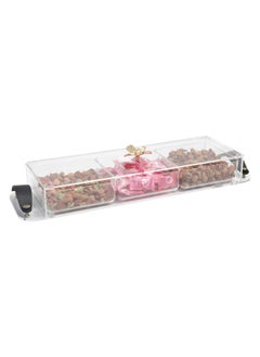 Life Smile Serving Tray Platter with Removable Dishes - Acrylic Spill Proof Countertop Decorative Tray With Leather Handle For Appetizer, Sweets, Candy, Nuts tray with Lid (3 Containers)  - Image 1