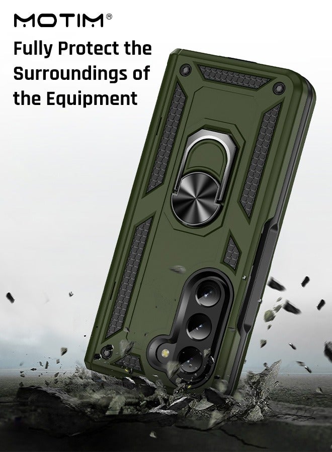 Motim Samsung Galaxy Z Fold 5 Case with Rotable Ring Holder, Armor Design Phone Case Cover, Protection Heavy Duty Built In Kickstand, Support Car Mount  - Image 4