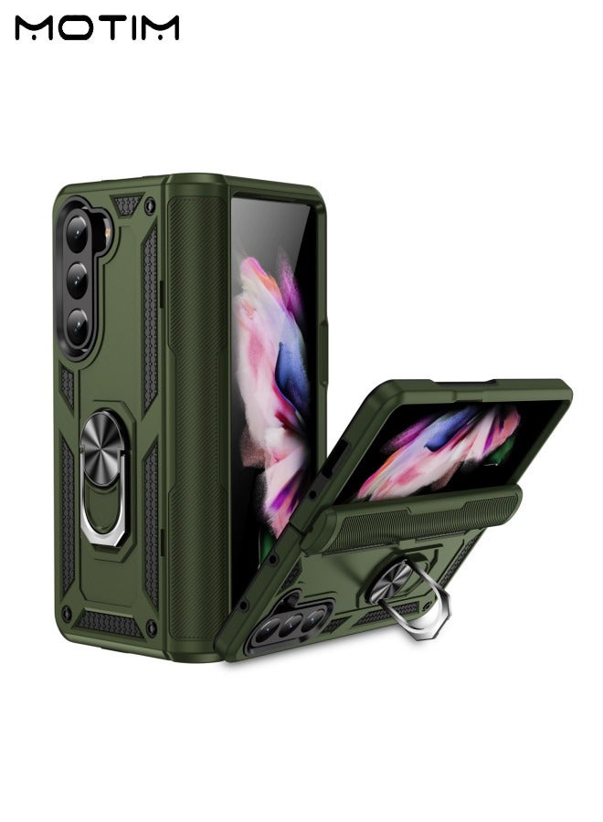 Motim Samsung Galaxy Z Fold 5 Case with Rotable Ring Holder, Armor Design Phone Case Cover, Protection Heavy Duty Built In Kickstand, Support Car Mount  - Image 1