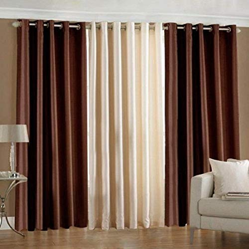 JK Creation Beautiful Plain 7 feet Window Curtain Pack of 3 2 Aqau 1 Beige 7 feet Brown 