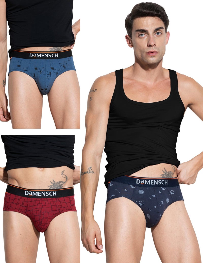 DAMENSCH Men's Cotton Blend Briefs (Pack of 3) (DAM-CTP-B-BLB-NVP-WGG-PACK-3-M_Blue Buzz, Navy Pixels, Wine Grid Game_M) - Image 1
