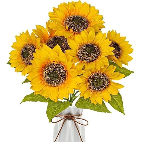 DZOPE Artificial Sunflower Bouquet Realistic 7Head Sunflower Bunch for Home Bedroom Living Room Office Restaurant Decor Waterproof Craft Supplies for Valentines Day Wedding Gifts - Image 1
