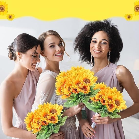 DZOPE Artificial Sunflower Bouquet Realistic 7Head Sunflower Bunch for Home Bedroom Living Room Office Restaurant Decor Waterproof Craft Supplies for Valentines Day Wedding Gifts - Image 5