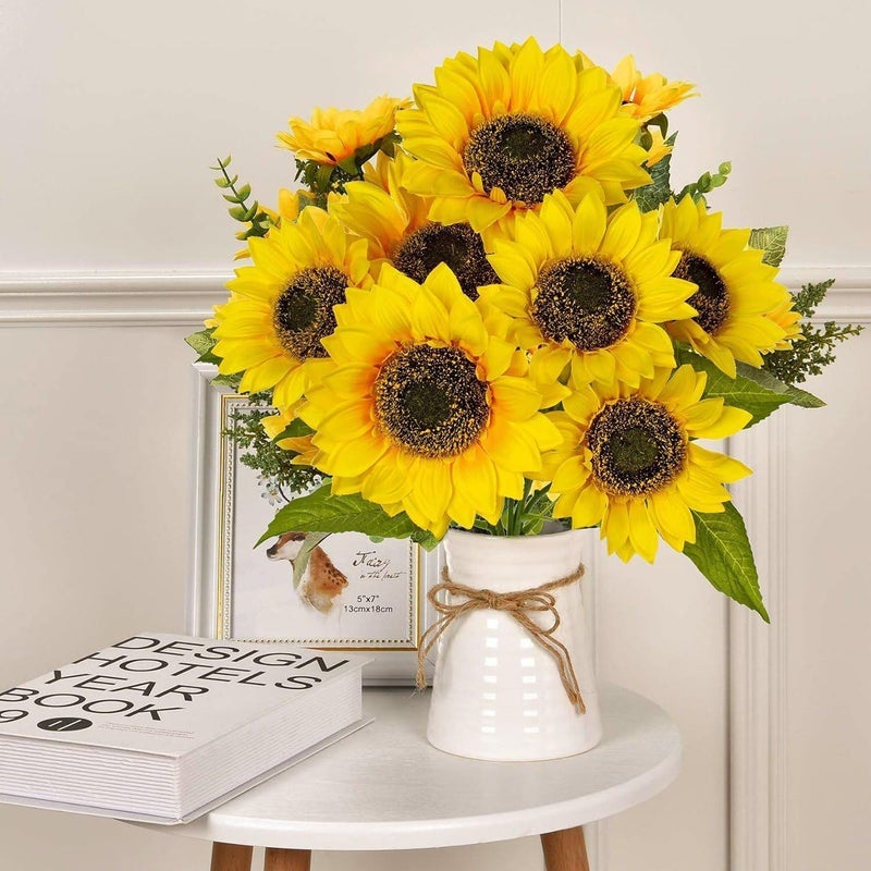 DZOPE Artificial Sunflower Bouquet Realistic 7Head Sunflower Bunch for Home Bedroom Living Room Office Restaurant Decor Waterproof Craft Supplies for Valentines Day Wedding Gifts - Image 2