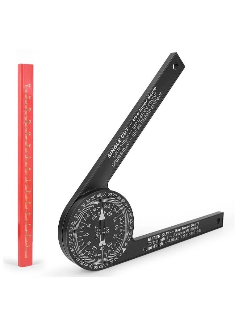 Generic - Woodworking Scale Miter Saw Protractor Angle Level with Pencil Carpenter Angle Finder Measure Ruler Meter - Image 1