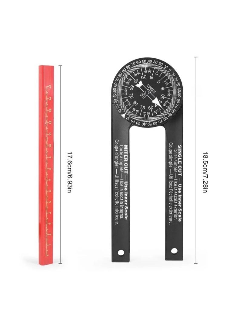 Generic - Woodworking Scale Miter Saw Protractor Angle Level with Pencil Carpenter Angle Finder Measure Ruler Meter - Image 1