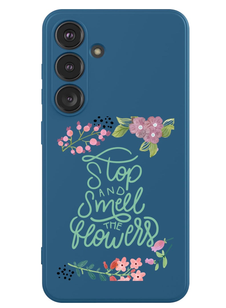 Theodor Protective Slim Fit Case Liquid Silicone Cover with Full Body Protection Anti-Scratch Shockproof Case For Samsung Galaxy S24 (Blue) - Stop & Smell Flowers - Image 1