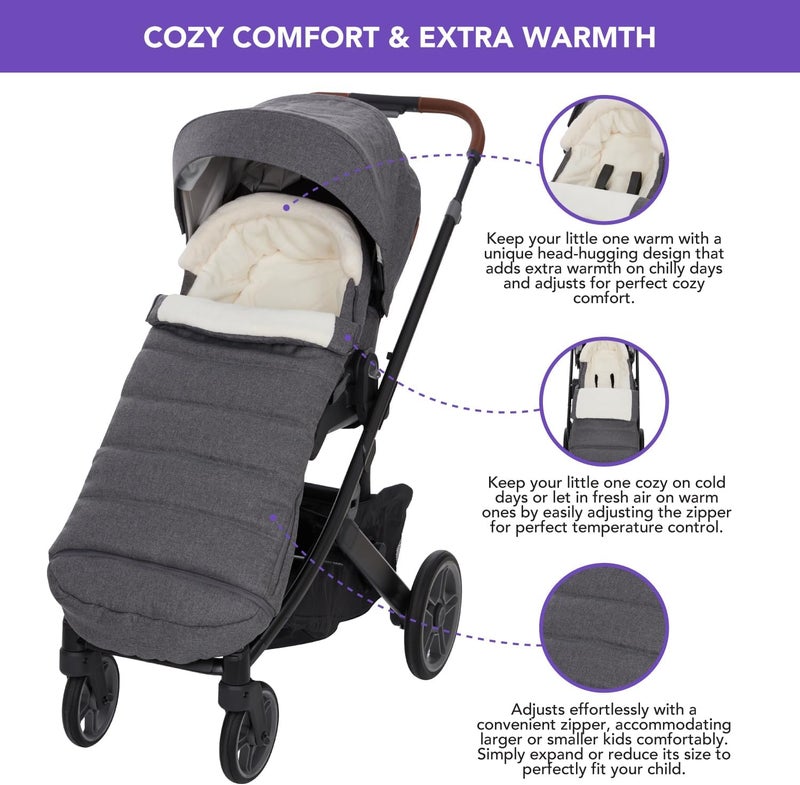 TRENDHUB Bunting Bag for UPPAbaby Vista, V2, V3, Cruz, V2, V3 RumbleSeat, V2, V3 Ridge, Minu Strollers, Warm and Ultra-Plush Waterproof Stroller Footmuff, Extendable Winter Stroller Cover, Sleeping Bag - Image 5