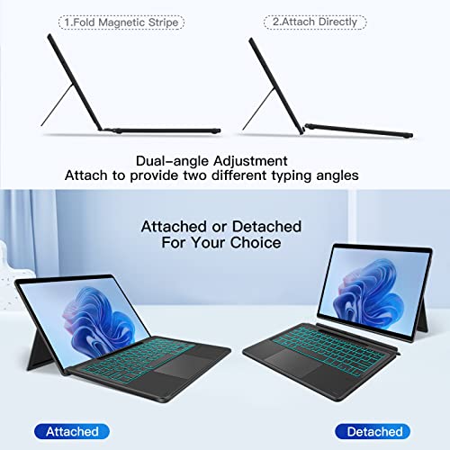 XIWMIX Type Cover for Microsoft Surface Pro 11/Pro 10/Pro 9/Pro 8/Pro X 13 Inch, Portable Bluetooth 5.1 Wireless 7-Color Backlit Surface Pro 11/10/9/8/X Keyboard with Touchpad & Pencil Holder - Black - Image 4