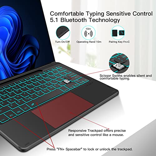 XIWMIX Type Cover for Microsoft Surface Pro 11/Pro 10/Pro 9/Pro 8/Pro X 13 Inch, Portable Bluetooth 5.1 Wireless 7-Color Backlit Surface Pro 11/10/9/8/X Keyboard with Touchpad & Pencil Holder - Black - Image 5