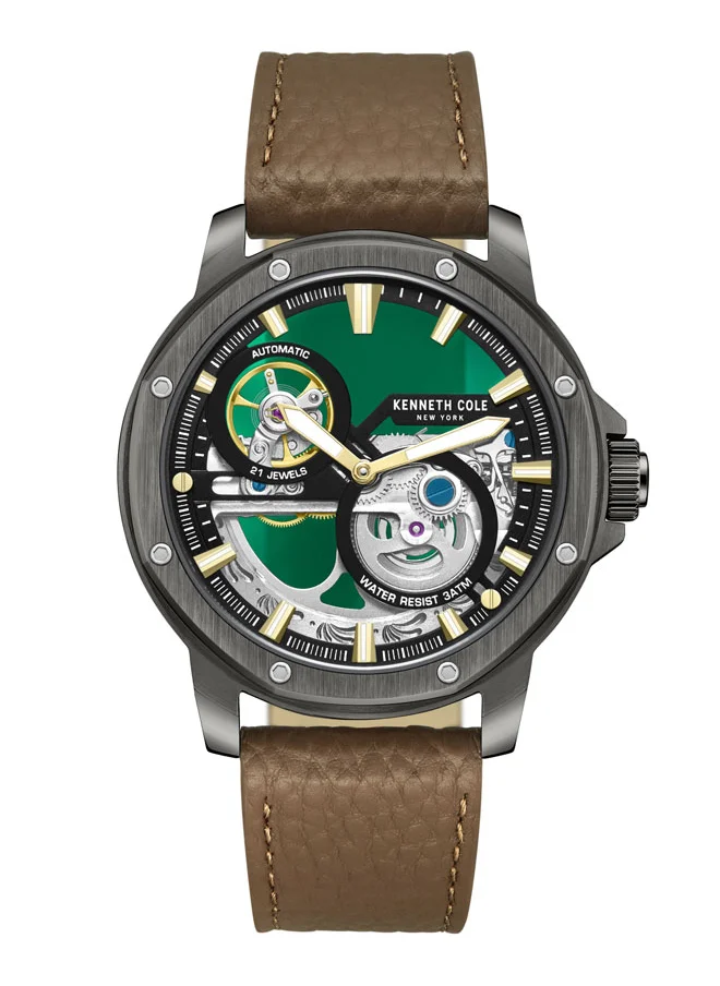 Kenneth Cole New York Kenneth Cole New York 44mm Automatic Men's Watch with Black Dial & Dark Brown Genuine Leather Strap