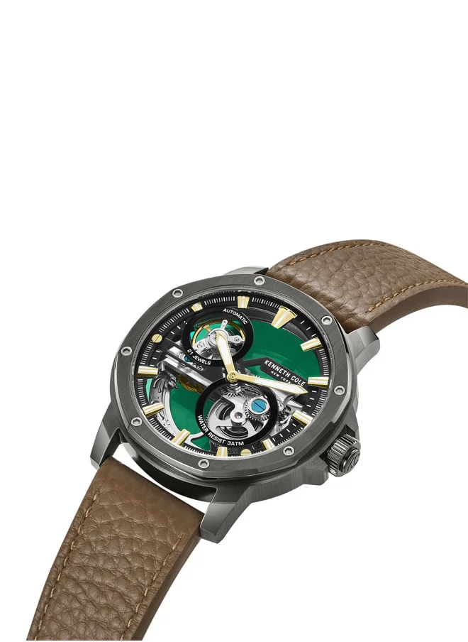 Kenneth Cole New York Kenneth Cole New York 44mm Automatic Men's Watch with Black Dial & Dark Brown Genuine Leather Strap