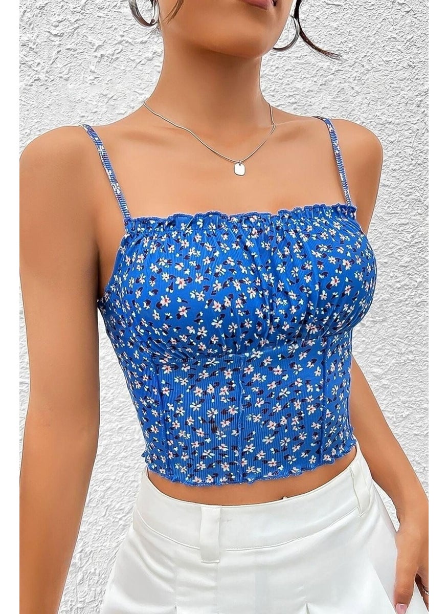 Bella Notte Women's Blue Printed Chest Detail Crop Blouse  - Image 4