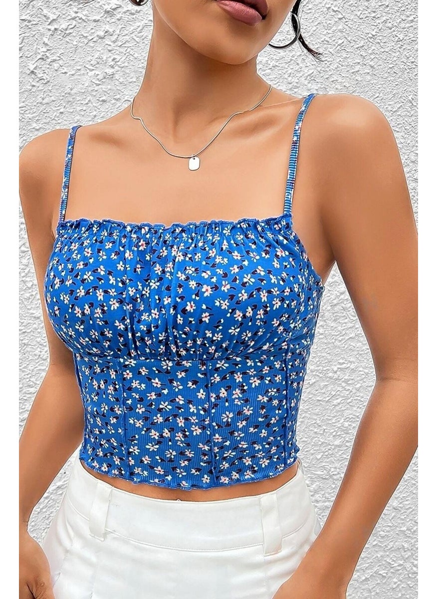Bella Notte Women's Blue Printed Chest Detail Crop Blouse  - Image 5