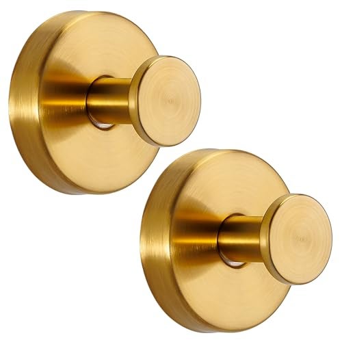 Fenas Suction Cup Hooks for Shower No-Drill Bathroom Hooks for Towels, Robes, Loofah Mountable on Bathroom Walls, Kitchen, Glass, Mirrors, Tile and Smooth,Non-Porous Surfaces (2 Pack, Brushed Gold) - Image 1