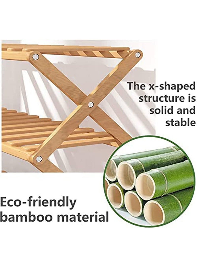 GT-Wheel Multi-Tier Shoe Rack, Foldable Bamboo Shoe Organizer Rack Multifunctional Storage Free Standing Shoe Shelf,6 Tier (brown 70cm) - Image 3