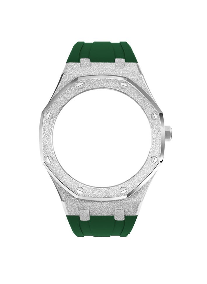 AROAQ GA2100 Metal Watch Band Case Replacement Kit, Stainless Steel Strap Bezel Accessories, Frosted Surface Stainless Steel Bracelet Case Mod For Shock, (Frost Gold And Silver Shell Green Tape)  - Image 1