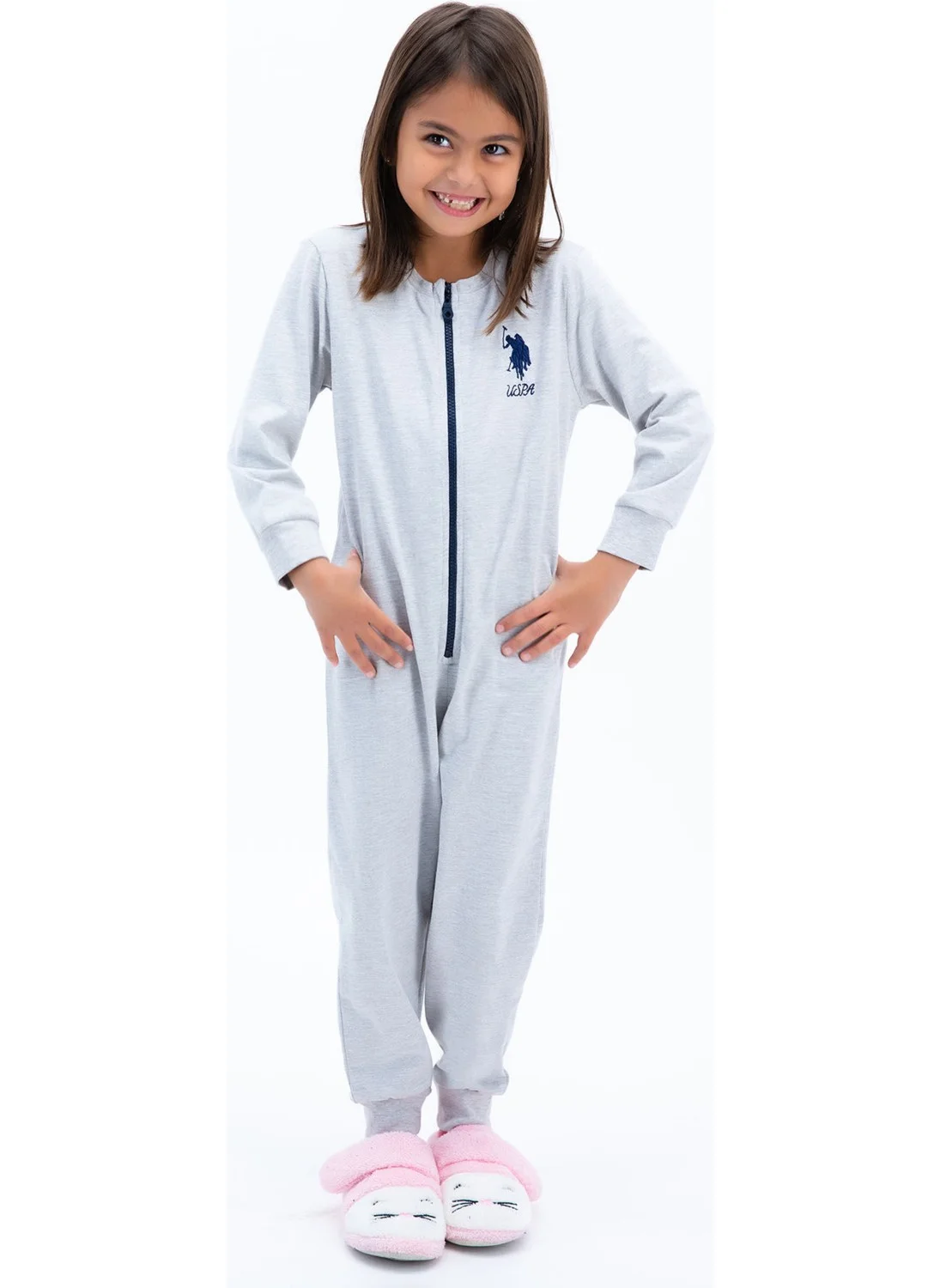 U.S. Polo Assn. Basic Beige Melange Girls Jumpsuit