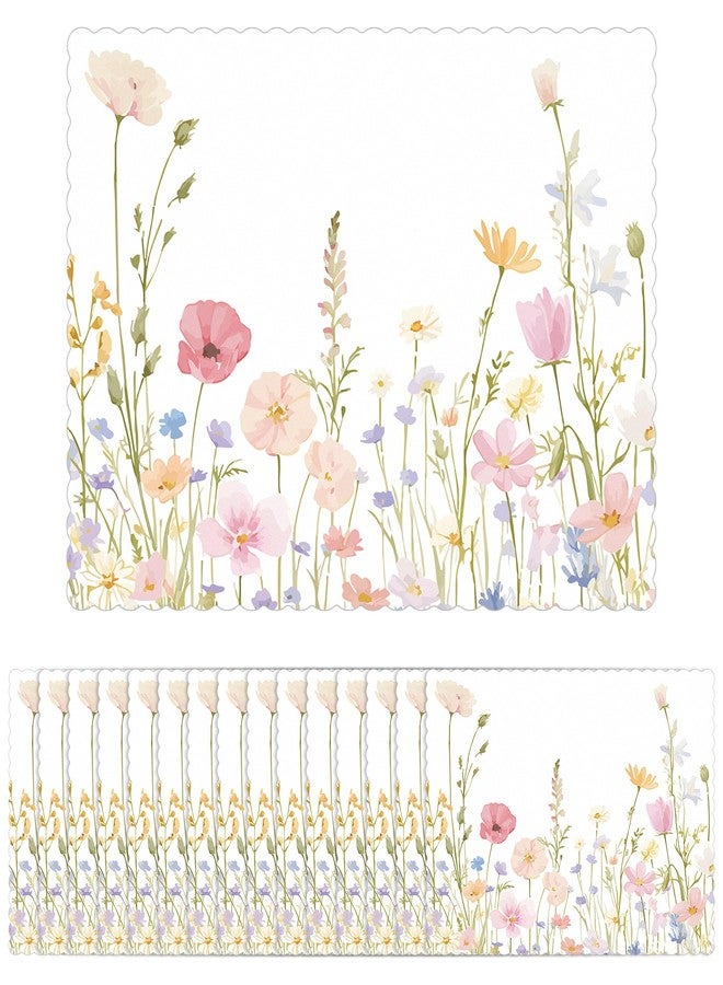 Aartner 100 Pcs Spring Floral Paper Placemats Bulk 10 x 14 Wildflower Scalloped Disposable Placemats Decorative Charger Table Mat for Spring Summer Party Wedding Banquet Party Holiday Table Decor - Image 1