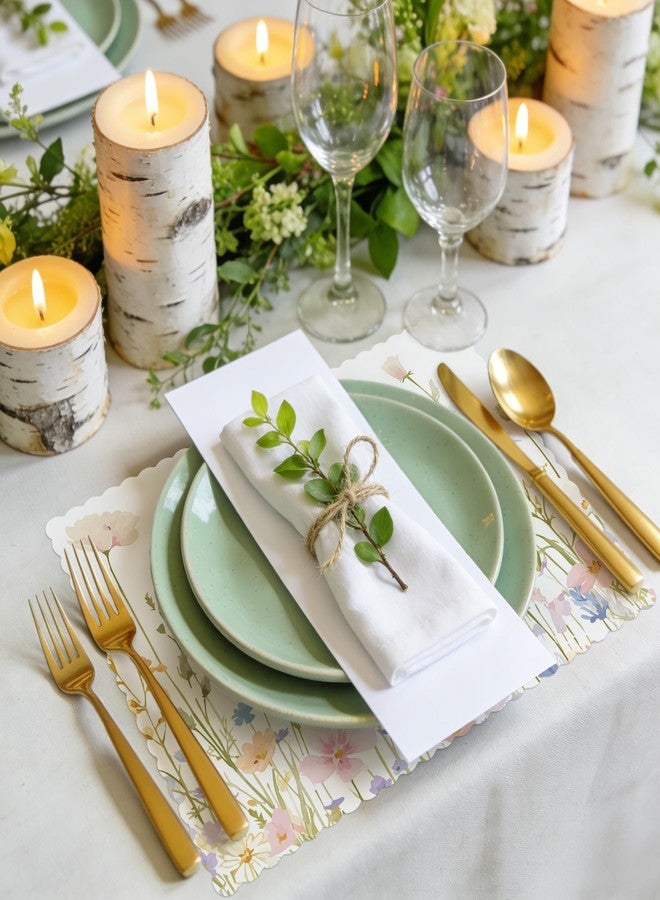 Aartner 100 Pcs Spring Floral Paper Placemats Bulk 10 x 14 Wildflower Scalloped Disposable Placemats Decorative Charger Table Mat for Spring Summer Party Wedding Banquet Party Holiday Table Decor - Image 3