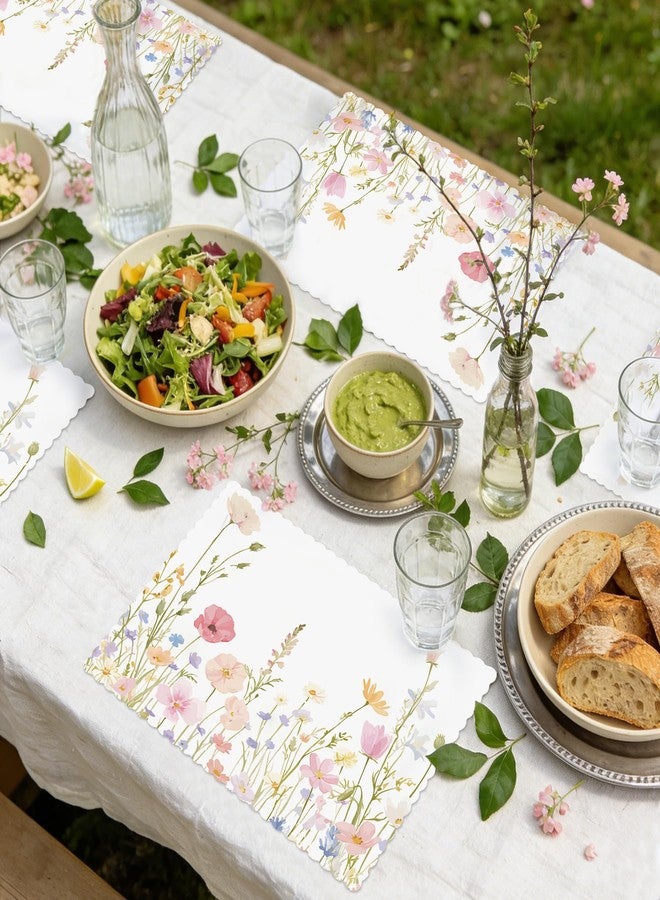 Aartner 100 Pcs Spring Floral Paper Placemats Bulk 10 x 14 Wildflower Scalloped Disposable Placemats Decorative Charger Table Mat for Spring Summer Party Wedding Banquet Party Holiday Table Decor - Image 4