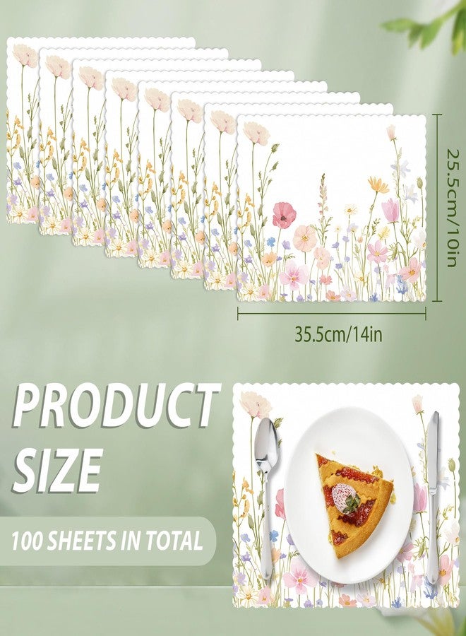 Aartner 100 Pcs Spring Floral Paper Placemats Bulk 10 x 14 Wildflower Scalloped Disposable Placemats Decorative Charger Table Mat for Spring Summer Party Wedding Banquet Party Holiday Table Decor - Image 2