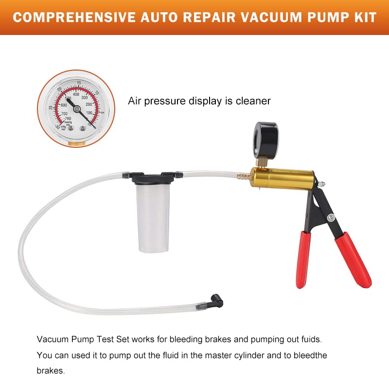 ZJERYL GULL 2 in 1 Brake Bleeder Kit with Hand Vacuum Pump with Gauge Adapters Automotive Brake Fluid Bleeding Set with Protected Case for Car Truck (Red) - Image 2