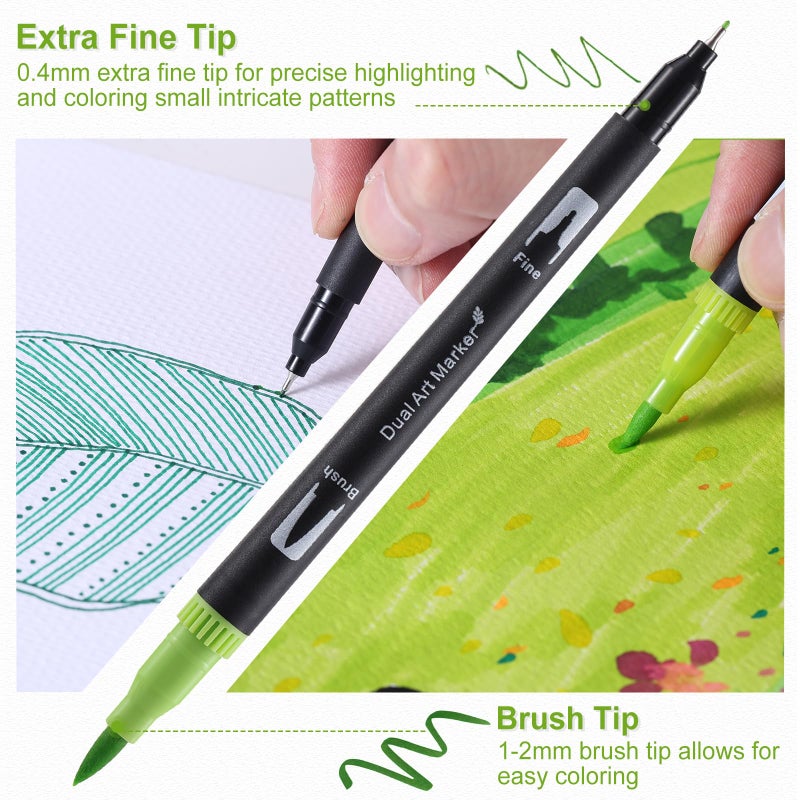 nauets 60 Colors Brush & Fine Dual Tip Watercolor Markers for Adult Coloring Books No Bleeding Professional Paint Pens For Drawing Note taking Planner Calligraphy Journaling Card Making Art Supplies - Image 3