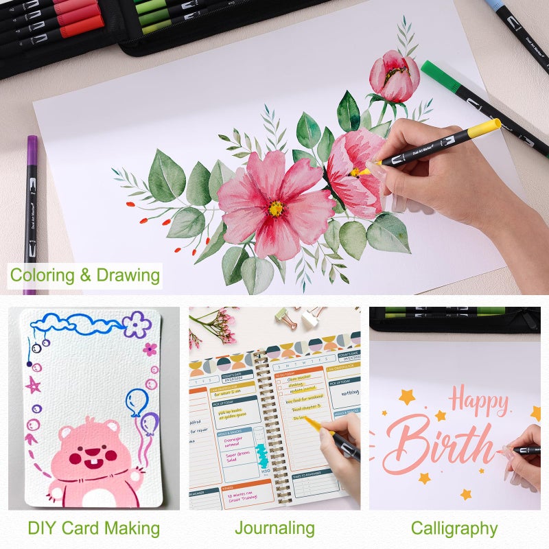 nauets 60 Colors Brush & Fine Dual Tip Watercolor Markers for Adult Coloring Books No Bleeding Professional Paint Pens For Drawing Note taking Planner Calligraphy Journaling Card Making Art Supplies - Image 5