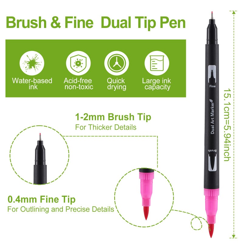 nauets 60 Colors Brush & Fine Dual Tip Watercolor Markers for Adult Coloring Books No Bleeding Professional Paint Pens For Drawing Note taking Planner Calligraphy Journaling Card Making Art Supplies - Image 2