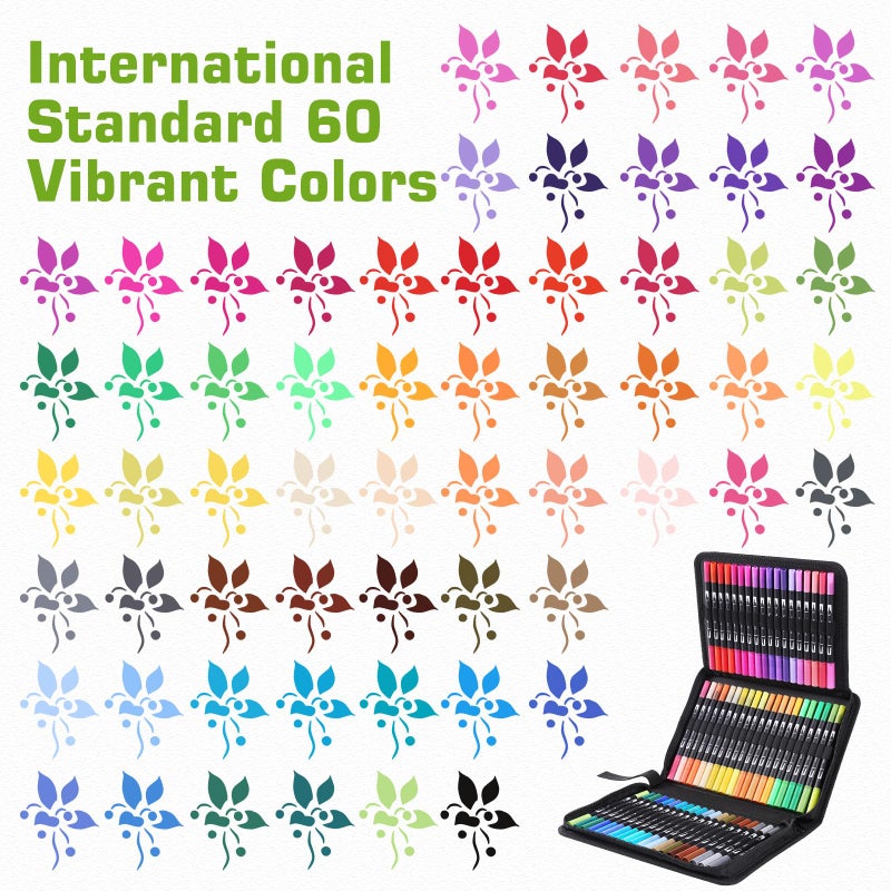 nauets 60 Colors Brush & Fine Dual Tip Watercolor Markers for Adult Coloring Books No Bleeding Professional Paint Pens For Drawing Note taking Planner Calligraphy Journaling Card Making Art Supplies - Image 4