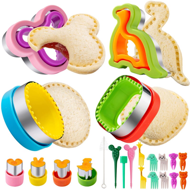 Nifogo Sandwich Cutter for Kids Lunch 22 Pcs (LARGE), Nifogo Sandwich Maker, Cookie Cutters and Sealer Set, Bread Decruster, Dinosaur Mickey Square Circle Shape for Boys Girls - Image 1