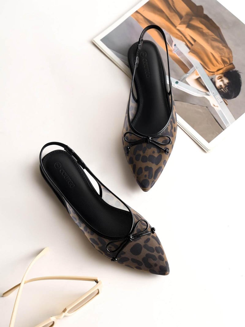 Coutgo Womens Slingback Flats Bow Closed Pointed Toe Mesh Ballet Flats Low Heel Sandals Dress Shoes, Leopard, Size 8.5 - Image 2