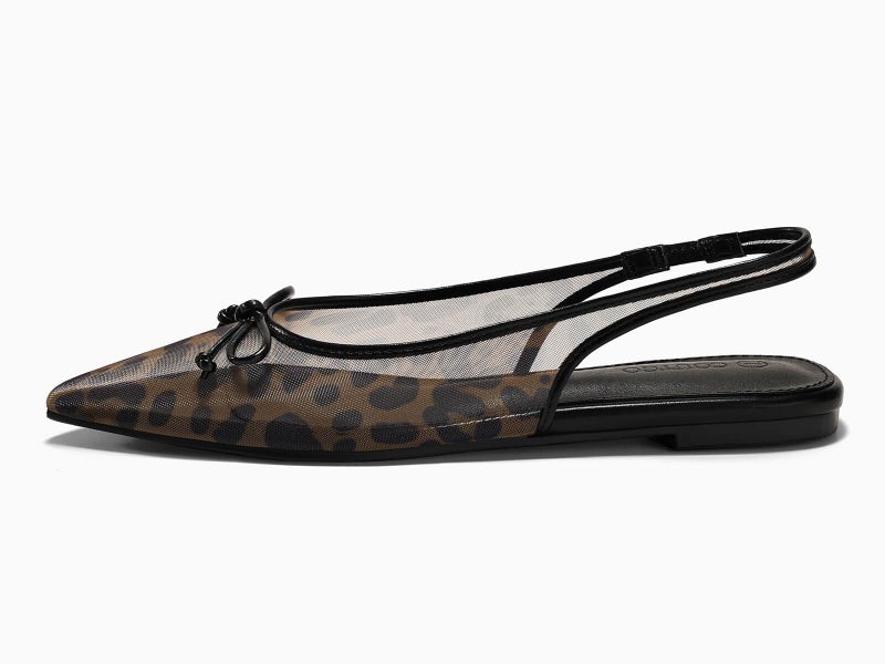 Coutgo Womens Slingback Flats Bow Closed Pointed Toe Mesh Ballet Flats Low Heel Sandals Dress Shoes, Leopard, Size 8.5 - Image 4