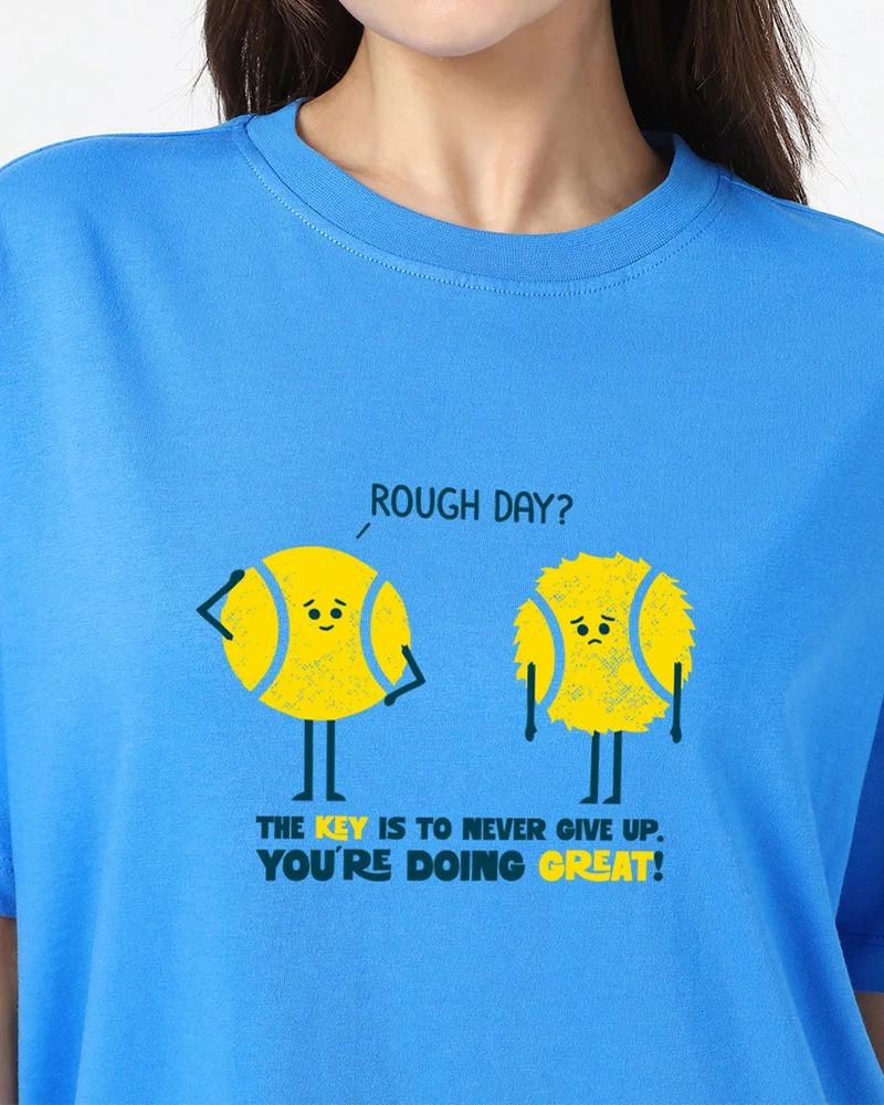 بيواكوف Women's Azure Blue Doing Great Graphic Printed Oversized T-shirt