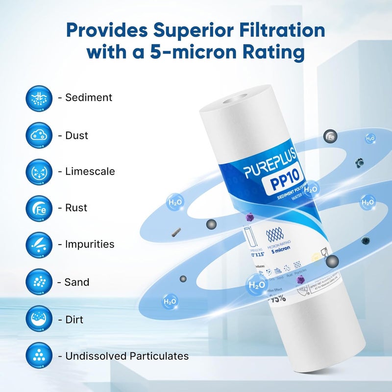 Pure Plus PUREPLUS 5 Micron 10" x 2.5" Whole House Sediment Home Water Filter Cartridge Replacement for Any 10 inch RO Unit, Culligan P5, Aqua-Pure AR110, Dupont WFPFC5002, CFS10, WHKF-G05, 1Pack - Image 3