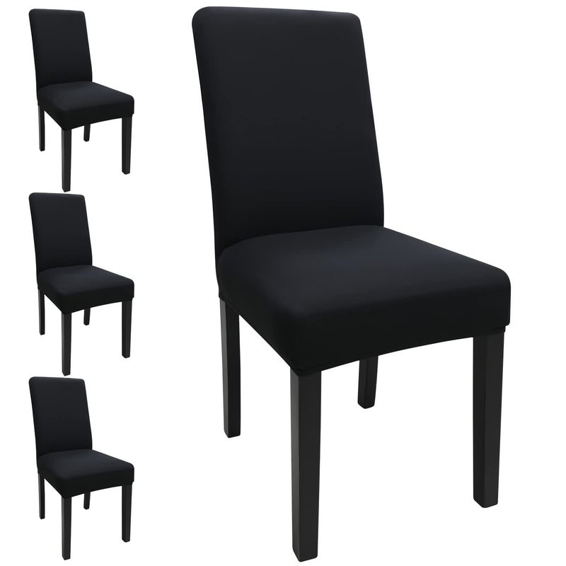 Keyroal Dining Room Chair Covers Set of 4  Stretch Solid Color Parsons Chair Slipcovers Spandex Removable Washable Kitchen Chair Protector Cover for Dining Room  Hotel  Ceremony(Black) - Image 1