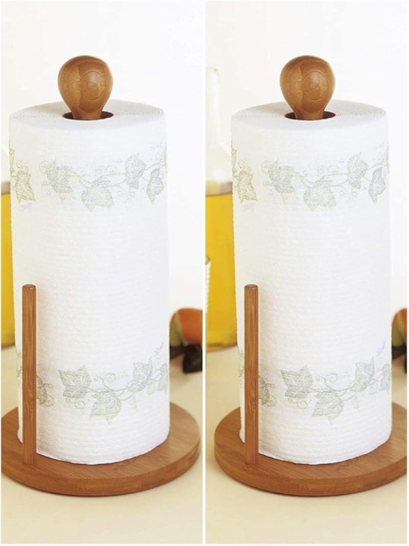 Wood Paper Towel Holder Stand â€“ Natural Wood with Sharp Cutter | Anti-Slip Base | Perfect for Kitchen, Dining Table & Home DÃ©cor | Elegant Finish (Wooden color (two pieces))
