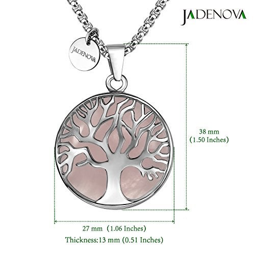 JADENOVA Family Tree Necklace Tree of Life Natural Rose Quartz Gemstone Crystal Pendant Necklace 24 Inches Stainless Steel Chain - Image 4