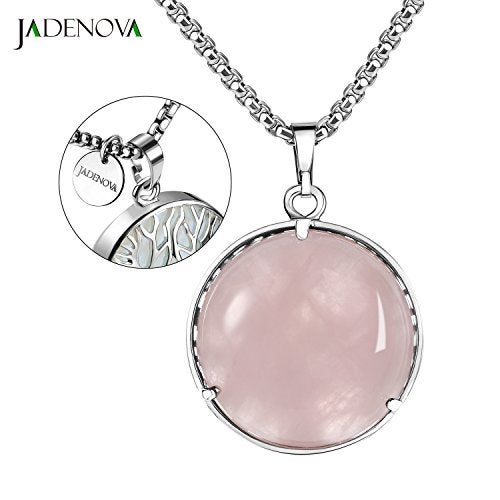 JADENOVA Family Tree Necklace Tree of Life Natural Rose Quartz Gemstone Crystal Pendant Necklace 24 Inches Stainless Steel Chain - Image 3