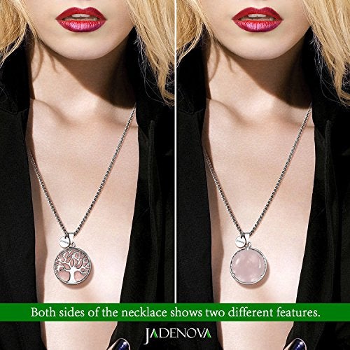 JADENOVA Family Tree Necklace Tree of Life Natural Rose Quartz Gemstone Crystal Pendant Necklace 24 Inches Stainless Steel Chain - Image 5