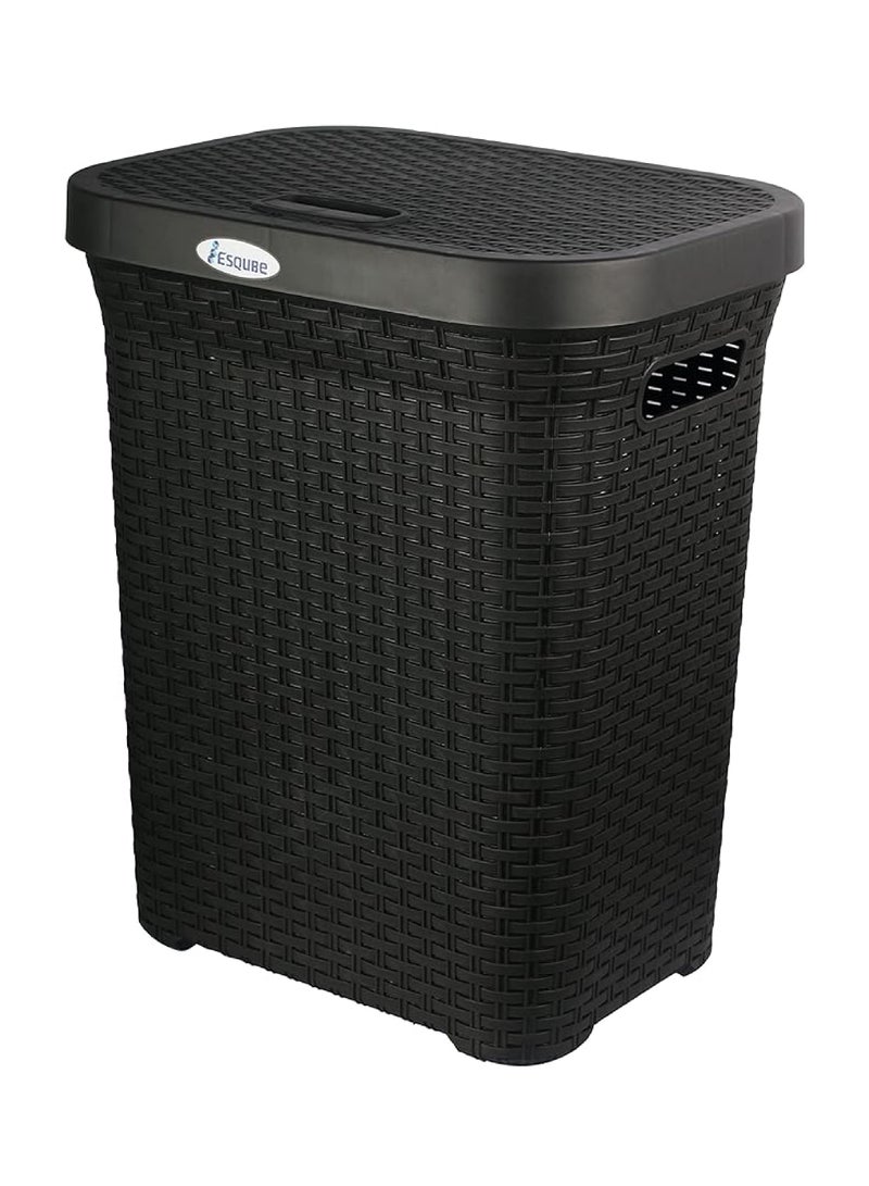 Elegant 50L Laundry Basket With Lid Black Color | Lightweight, Food Grade Plastic, Multi-Purpose, Odor-Free Vent | Portable Laundry Hamper