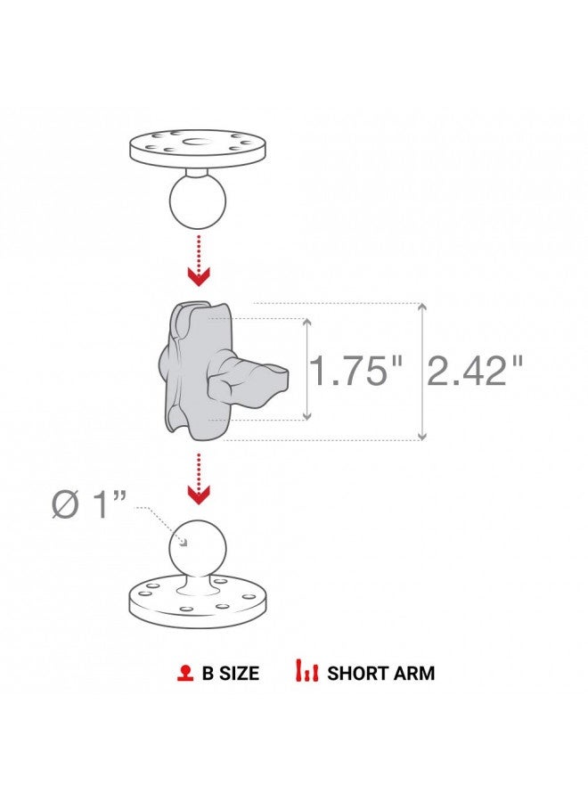 RAM Mounts ذراع مزدوجة من رام ماونتس رام-B-201U-A ذراع قصيرة متوافقة مع مكونات كرة رام بحجم 1" - Image 3