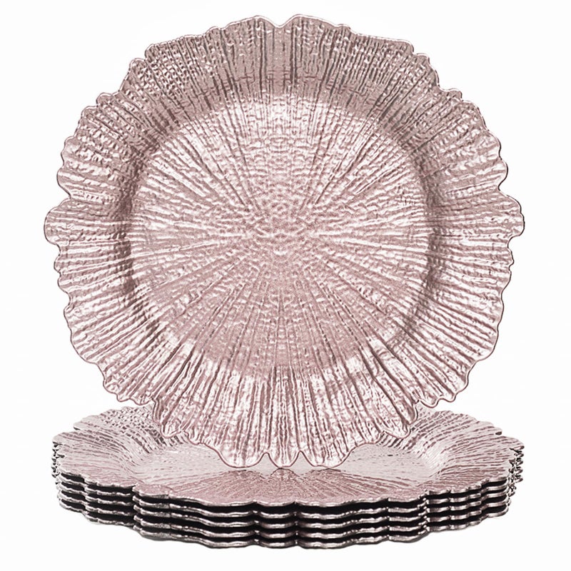 MAONAME Round 13 Reef Charger Plates Pink Plate Chargers Set of 6 Plastic Chargers for Dinner Plates Thanksgiving Christmas Wedding