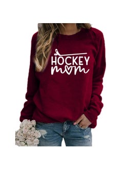 Hockey Mom Printed Crewneck Sweatshirt Oversized wine red (white font)