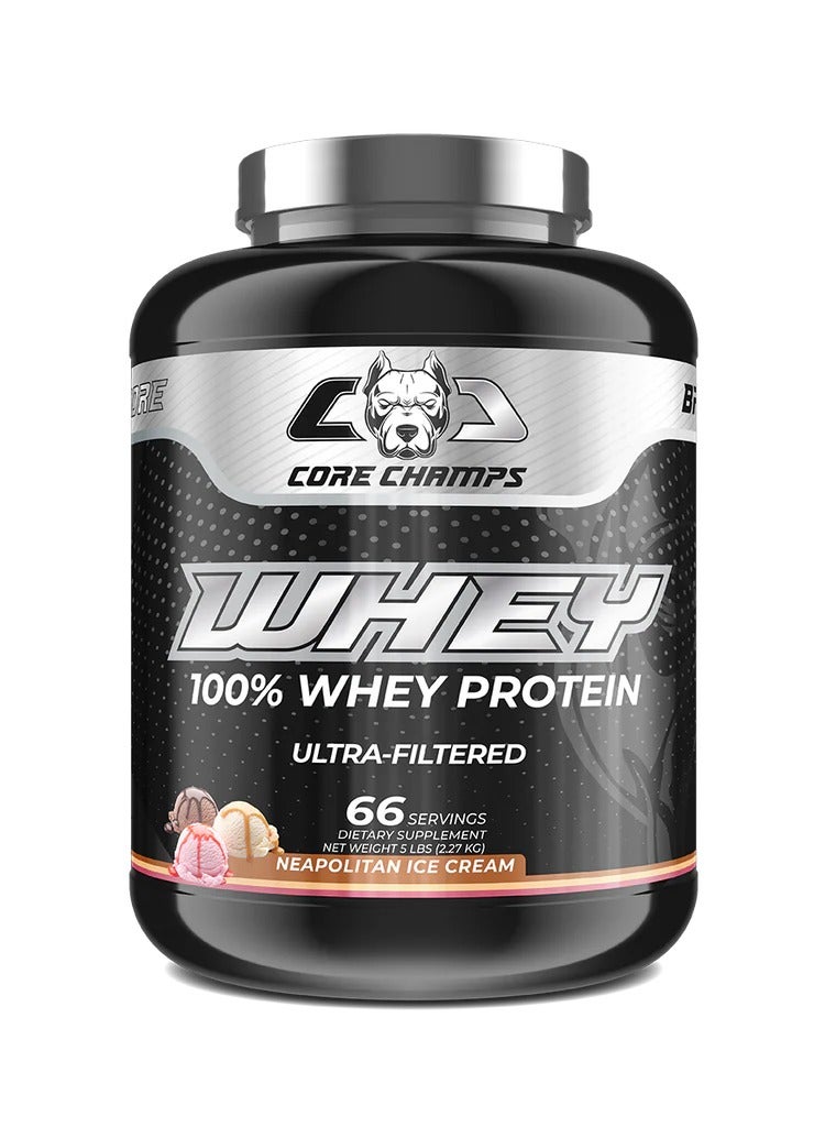 Core Champs WHEY 100% Whey Protein 5 LBS, 66 Servings Neapolitan Ice Cream