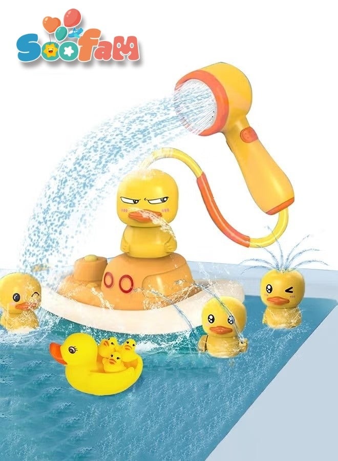 Soofam 8 Pieces Kids Cute Duck Bath Shower Head Toys Set with Anti-bacterial Filter Water Spray Electric Sprinkler - Image 1