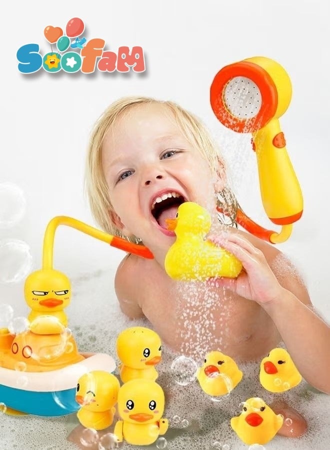 Soofam 8 Pieces Kids Cute Duck Bath Shower Head Toys Set with Anti-bacterial Filter Water Spray Electric Sprinkler - Image 2